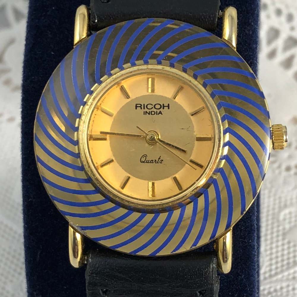 Ricoh India Quartz Luxury Watch Golden Blue Swirl